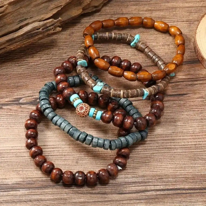 5pcs/set Natural Stone Wood Beads Beaded Bracelet Men’s Chinese Style Charm Bracelet - 20cm / 5PCs