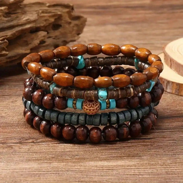 5pcs/set Natural Stone Wood Beads Beaded Bracelet Men’s Chinese Style Charm Bracelet - 20cm / 5PCs