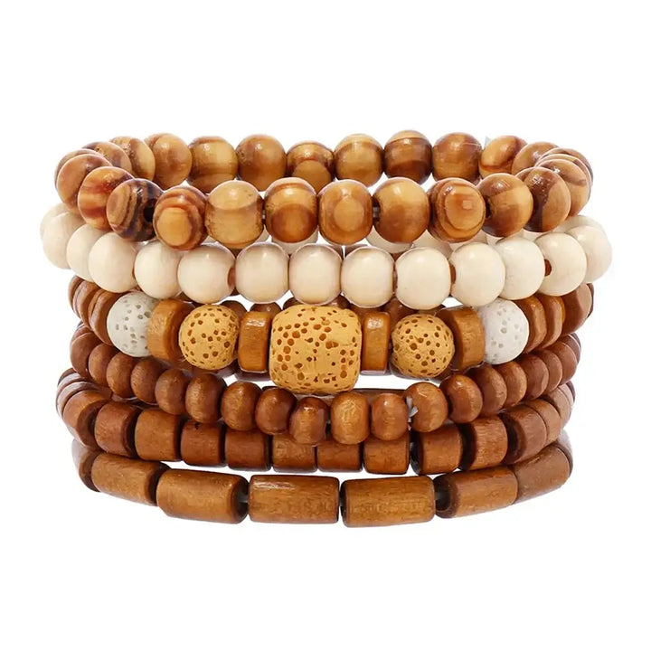 Bracelet Bohème Rétro en Perles de Bois (lot 5 pièces) pour Hommes et Femmes - Bracelet-en-bois.com