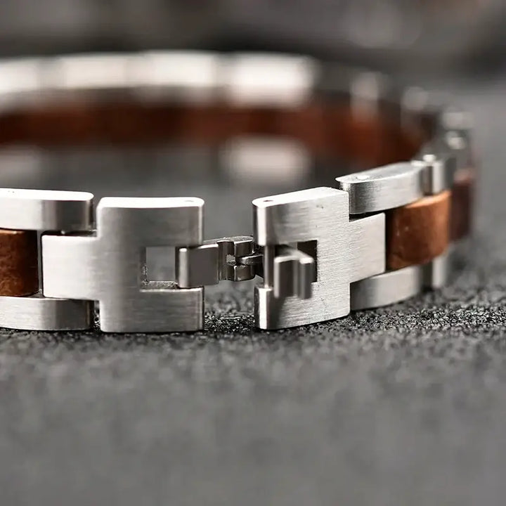 Bracelet en Bois et Acier Inoxydable Ajustable pour Femmes et Hommes (boîte fournie) - bracelet en bois