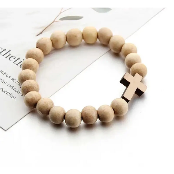 Bracelet en Bois avec Croix de Bois pour Hommes et Femmes - bracelet en bois