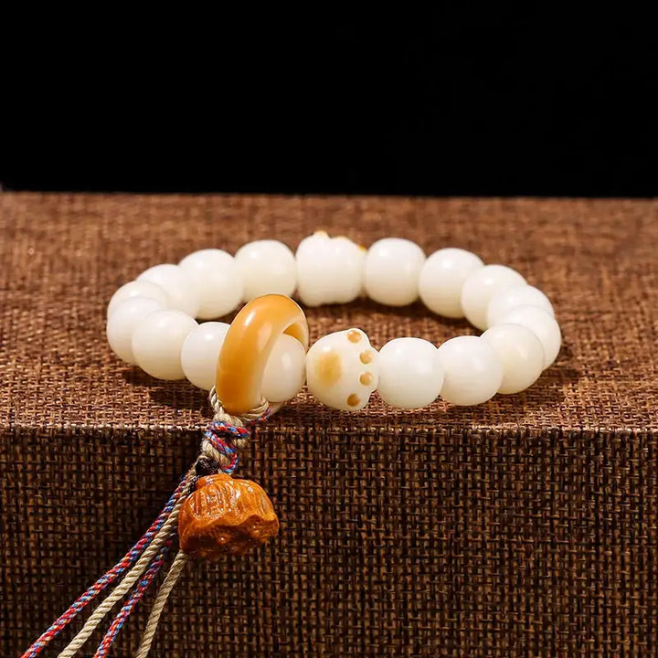 Bracelet en Bois Naturel avec Perles Anneau avec Tête de Lion pour Femme - Bracelet-en-bois.com