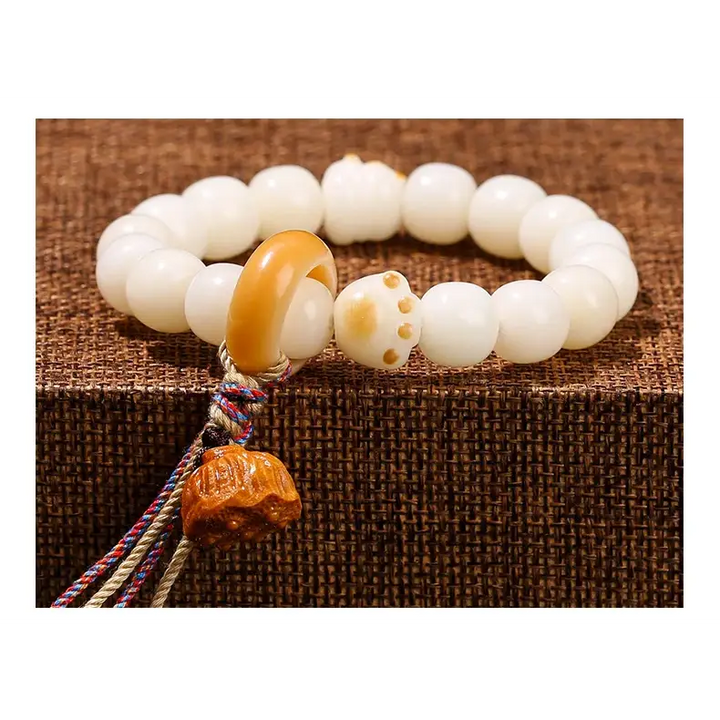 Bracelet en Bois Naturel avec Perles Anneau avec Tête de Lion pour Femme - Bracelet-en-bois.com