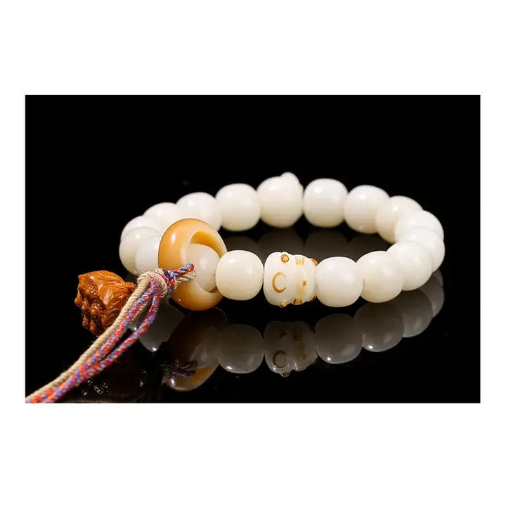 Bracelet en Bois Naturel avec Perles Anneau avec Tête de Lion pour Femme - Bracelet-en-bois.com