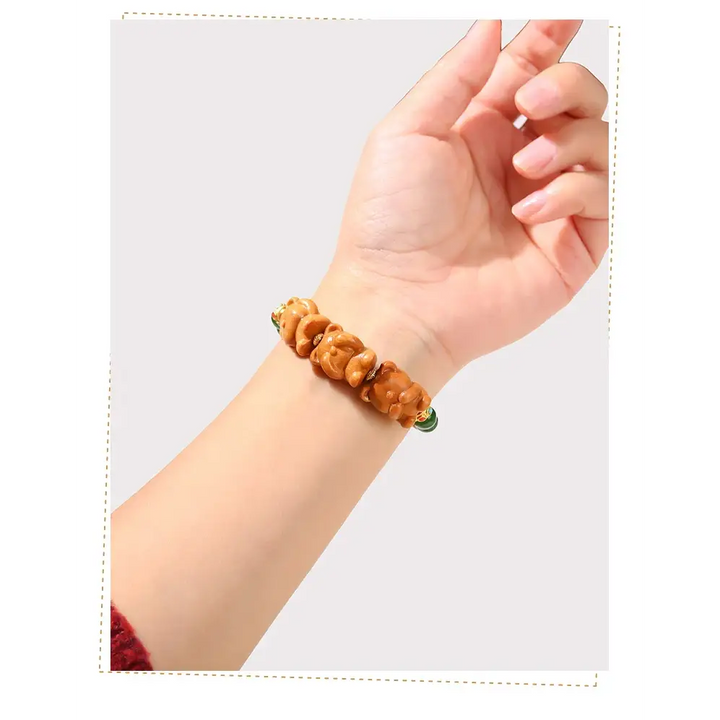 Bracelet Chinois en Bois de Santal Naturel Trois Chats Mignons pour Femmes - bracelet en bois