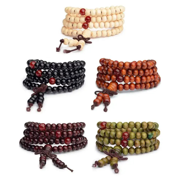 Bracelet-Collier Multicouche en Bois Rouge  avec Petites Feuilles - Bracelet-en-bois.com