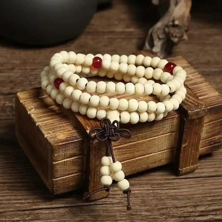 Bracelet-Collier Multicouche en Bois Rouge  avec Petites Feuilles - Bracelet-en-bois.com