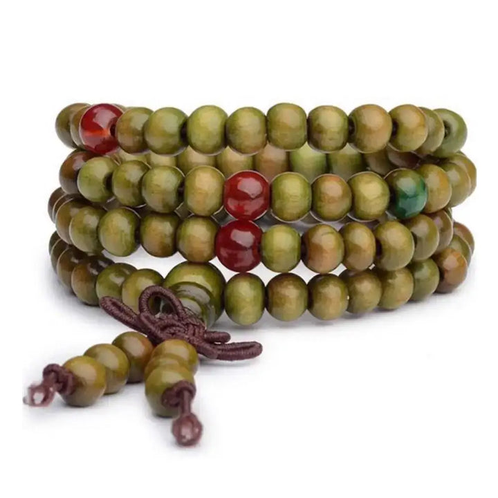 Bracelet-Collier Multicouche en Bois Rouge  avec Petites Feuilles - Bracelet-en-bois.com