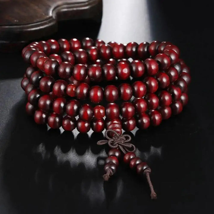 Bracelet-Collier Multicouche en Bois Rouge  avec Petites Feuilles - Bracelet-en-bois.com