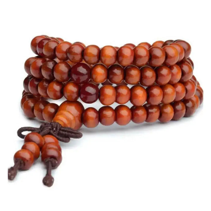 Bracelet-Collier Multicouche en Bois Rouge  avec Petites Feuilles - Bracelet-en-bois.com