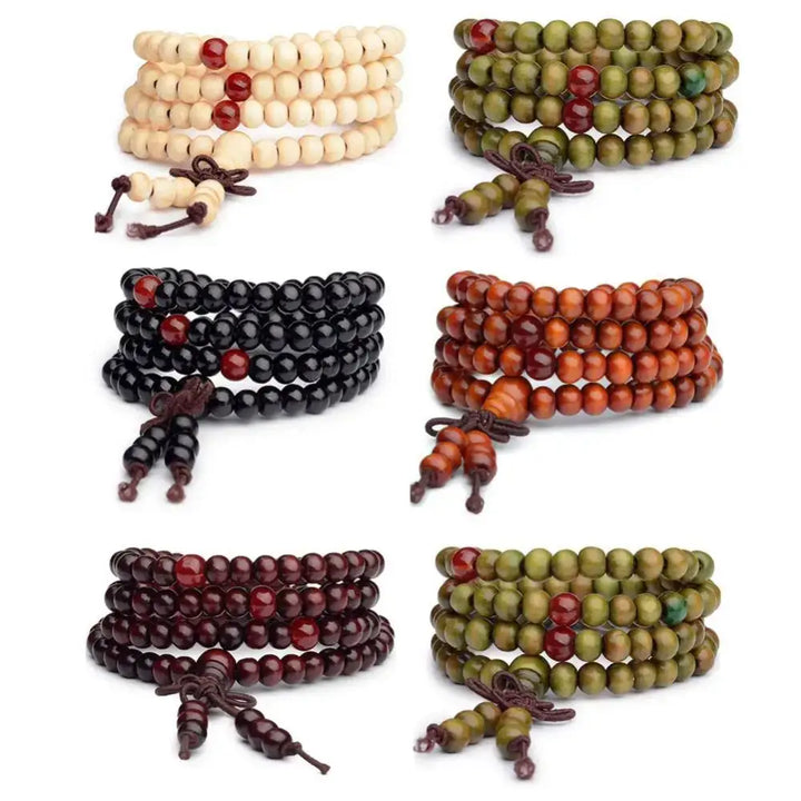 Bracelet-Collier Multicouche en Bois Rouge  avec Petites Feuilles - Bracelet-en-bois.com