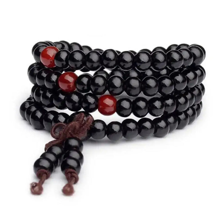 Bracelet-Collier Multicouche en Bois Rouge  avec Petites Feuilles - Bracelet-en-bois.com