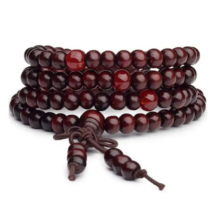 Bracelet-Collier Multicouche en Bois Rouge  avec Petites Feuilles - Bracelet-en-bois.com