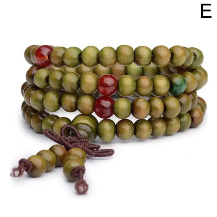 Bracelet-Collier Multicouche en Bois Rouge  avec Petites Feuilles - Bracelet-en-bois.com