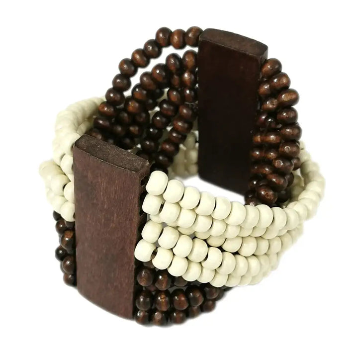 Bracelet Hiphop Multicouche Croisé et Perles en Bois pour Femmes - Bracelet-en-bois.com