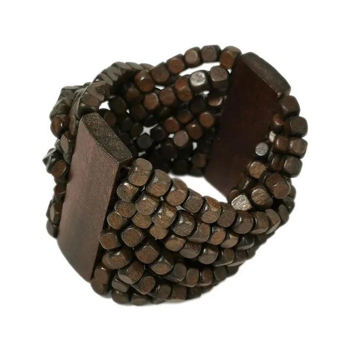 Bracelet Hiphop Multicouche Croisé et Perles en Bois pour Femmes - Bracelet-en-bois.com