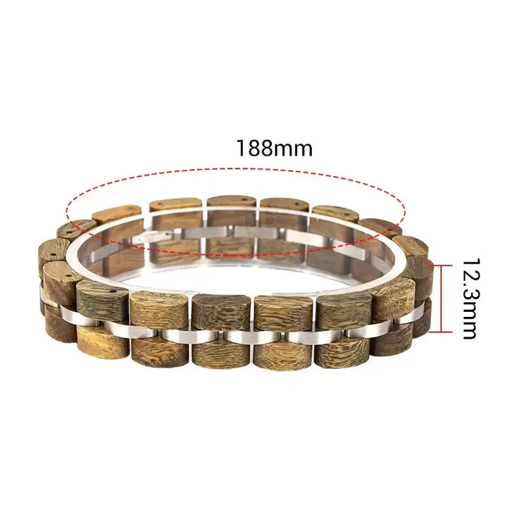 bracelet en bois et acier inoxydable beige