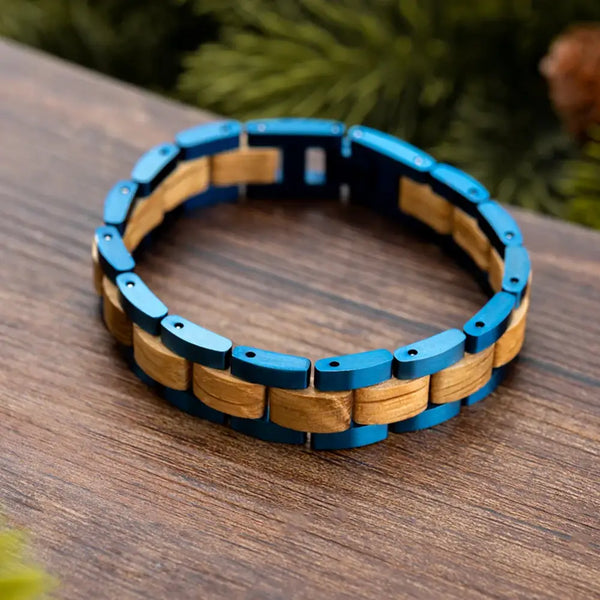 Bracelet pour Homme en Bois et Acier Inoxydable avec Fermoir - bracelet en bois