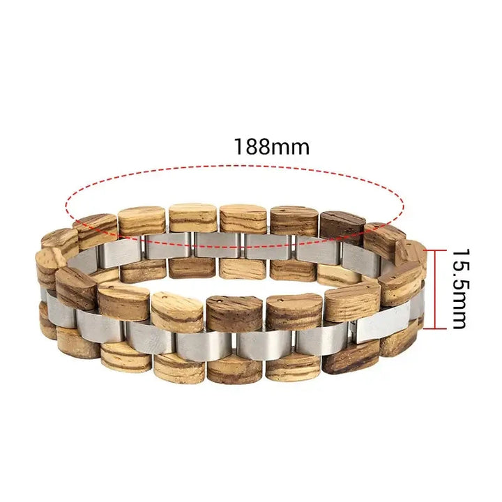 bracelet en bois et acier inoxydable brun clair