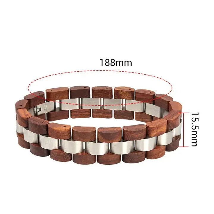 bracelet en bois et acier inoxydable brun