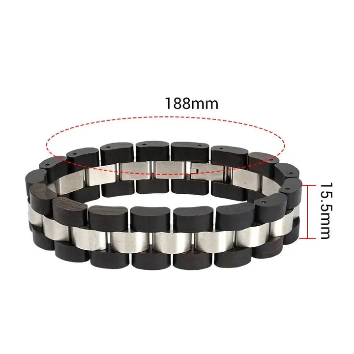 bracelet en bois et acier inoxydable noir