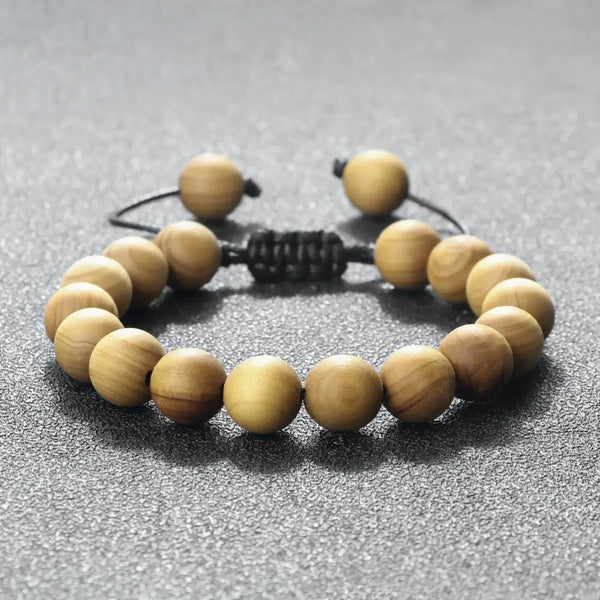 Bracelet en Perles de Bois de Cyprès de Haute Qualité et Réglable pour Hommes et Femmes - bracelet en bois