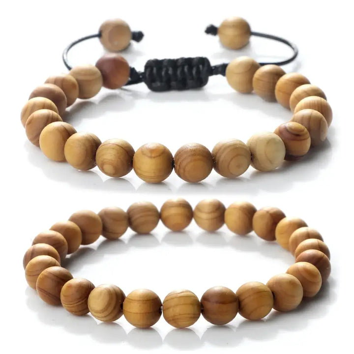 Bracelet en Perles de Bois de Cyprès de Haute Qualité et Réglable pour Hommes et Femmes - bracelet en bois