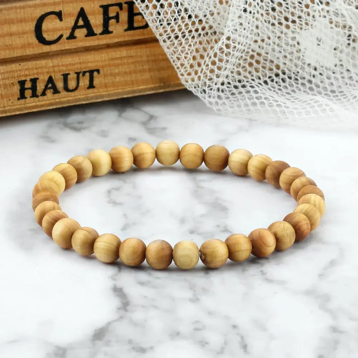 Bracelet en Perles de Bois de Cyprès de Haute Qualité et Réglable pour Hommes et Femmes - bracelet en bois