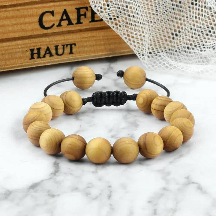 Bracelet en Perles de Bois de Cyprès de Haute Qualité et Réglable pour Hommes et Femmes - bracelet en bois